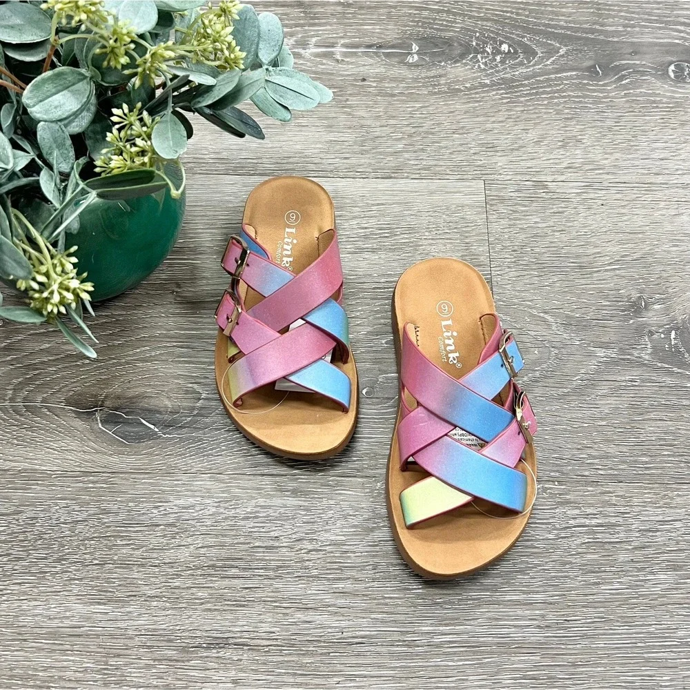 Girls Boutique Shimmer Rainbow Sandals Youth Size‎ 3 NEW